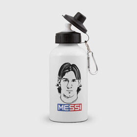 Бутылка спортивная с принтом Messi 2 , металл | емкость — 500 мл, в комплекте две пластиковые крышки и карабин для крепления | 