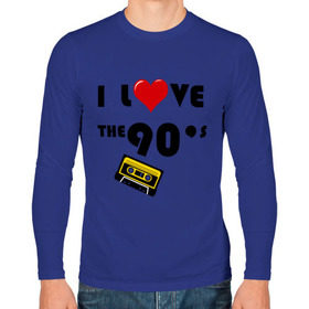 Мужской лонгслив хлопок с принтом i love 90 `s , 100% хлопок |  | 90 e | i love | i love the 90s | касета | кассета | музыка | музыка 90 х | я люблю | я люблю 90е