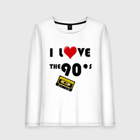 Женский лонгслив хлопок с принтом i love 90 s , 100% хлопок |  | 90 e | i love | i love the 90s | касета | кассета | музыка | музыка 90 х | я люблю | я люблю 90е