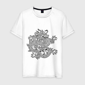 Мужская футболка хлопок с принтом Дракон узор , 100% хлопок | прямой крой, круглый вырез горловины, длина до линии бедер, слегка спущенное плечо. | Тематика изображения на принте: dragon | дракончик | китайский | китайский узор
