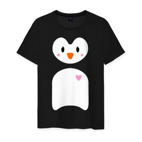 Мужская футболка хлопок с принтом Привет от пингвина , 100% хлопок | прямой крой, круглый вырез горловины, длина до линии бедер, слегка спущенное плечо. | Тематика изображения на принте: пингвин