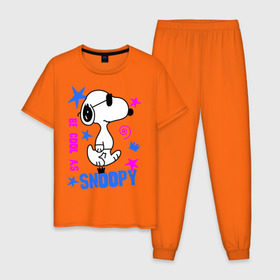 Мужская пижама хлопок с принтом Be cool as Snoopy , 100% хлопок | брюки и футболка прямого кроя, без карманов, на брюках мягкая резинка на поясе и по низу штанин
 | snoopy | будь крутым как снупи | мультик | мультики | мультфильмы | снупи | собачка снупи