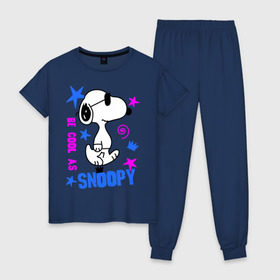 Женская пижама хлопок с принтом Be cool as Snoopy , 100% хлопок | брюки и футболка прямого кроя, без карманов, на брюках мягкая резинка на поясе и по низу штанин | snoopy | будь крутым как снупи | мультик | мультики | мультфильмы | снупи | собачка снупи