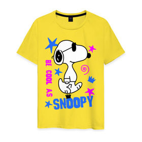 Мужская футболка хлопок с принтом Be cool as Snoopy , 100% хлопок | прямой крой, круглый вырез горловины, длина до линии бедер, слегка спущенное плечо. | Тематика изображения на принте: snoopy | будь крутым как снупи | мультик | мультики | мультфильмы | снупи | собачка снупи