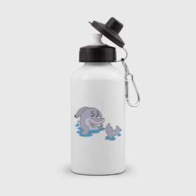 Бутылка спортивная с принтом Плескание дельфина , металл | емкость — 500 мл, в комплекте две пластиковые крышки и карабин для крепления | дельфин | дельфин в воде | животные | играющий кит | млекопитающие | рыбы