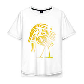 Мужская футболка хлопок Oversize с принтом золотая птица , 100% хлопок | свободный крой, круглый ворот, “спинка” длиннее передней части | Тематика изображения на принте: египет | египетский | трайбл | узор | этнический | этно | этнос