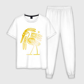 Мужская пижама хлопок с принтом золотая птица , 100% хлопок | брюки и футболка прямого кроя, без карманов, на брюках мягкая резинка на поясе и по низу штанин
 | египет | египетский | трайбл | узор | этнический | этно | этнос