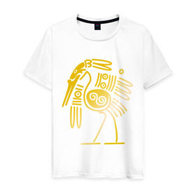 Мужская футболка хлопок с принтом золотая птица , 100% хлопок | прямой крой, круглый вырез горловины, длина до линии бедер, слегка спущенное плечо. | Тематика изображения на принте: египет | египетский | трайбл | узор | этнический | этно | этнос