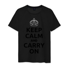 Мужская футболка хлопок с принтом Keep calm and carry on , 100% хлопок | прямой крой, круглый вырез горловины, длина до линии бедер, слегка спущенное плечо. | агитационные плакаты | великобритания | плакаты