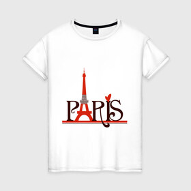 Женская футболка хлопок с принтом Обожаю Париж , 100% хлопок | прямой крой, круглый вырез горловины, длина до линии бедер, слегка спущенное плечо | 