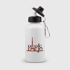 Бутылка спортивная с принтом Обожаю Париж , металл | емкость — 500 мл, в комплекте две пластиковые крышки и карабин для крепления | 