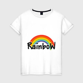 Женская футболка хлопок с принтом Радуга (надпись) , 100% хлопок | прямой крой, круглый вырез горловины, длина до линии бедер, слегка спущенное плечо | rainbow | краски | радуга | цвета