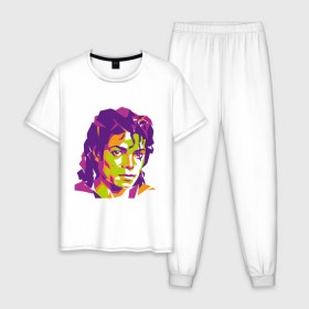 Мужская пижама хлопок с принтом Michael Jackson полноцвет , 100% хлопок | брюки и футболка прямого кроя, без карманов, на брюках мягкая резинка на поясе и по низу штанин
 | jackson | michael | michael jackson | pop | джексон | знаменитость | майкл | майкл джексон | певец | поп | портрет