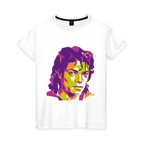 Женская футболка хлопок с принтом Michael Jackson полноцвет , 100% хлопок | прямой крой, круглый вырез горловины, длина до линии бедер, слегка спущенное плечо | jackson | michael | michael jackson | pop | джексон | знаменитость | майкл | майкл джексон | певец | поп | портрет