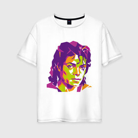 Женская футболка хлопок Oversize с принтом Michael Jackson полноцвет , 100% хлопок | свободный крой, круглый ворот, спущенный рукав, длина до линии бедер
 | jackson | michael | michael jackson | pop | джексон | знаменитость | майкл | майкл джексон | певец | поп | портрет
