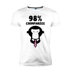 Мужская футболка премиум с принтом 98% Шимпанзе , 92% хлопок, 8% лайкра | приталенный силуэт, круглый вырез ворота, длина до линии бедра, короткий рукав | Тематика изображения на принте: 98 | chimpanzee | животные | обезьяна | шимпанзе