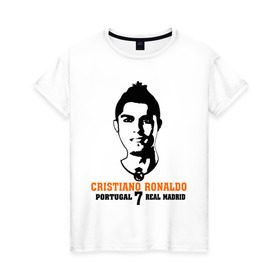 Женская футболка хлопок с принтом Cristiano Ronaldo 7 , 100% хлопок | прямой крой, круглый вырез горловины, длина до линии бедер, слегка спущенное плечо | роналдо