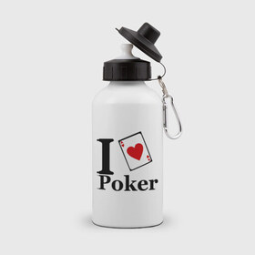 Бутылка спортивная с принтом poker love , металл | емкость — 500 мл, в комплекте две пластиковые крышки и карабин для крепления | i love poker | poker | азартные игры | карта | название меняем на  life with pokerлюблю покер | покер | туз | туз черви | я люблю покер
