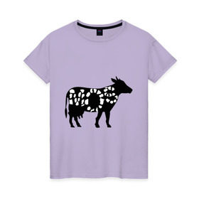 Женская футболка хлопок с принтом Mos Cow , 100% хлопок | прямой крой, круглый вырез горловины, длина до линии бедер, слегка спущенное плечо | 