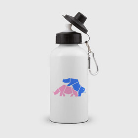 Бутылка спортивная с принтом Носорогая любовь , металл | емкость — 500 мл, в комплекте две пластиковые крышки и карабин для крепления | 