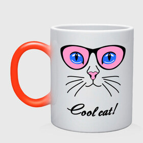 Кружка хамелеон с принтом Кошка в очках (крутая кошка) , керамика | меняет цвет при нагревании, емкость 330 мл | cool cat | девушкам | киса | кот | котенок | котик | кошка | кошка в очках | крутая кошка | кул кэт | пафос