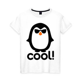 Женская футболка хлопок с принтом Стильный клевый крутой пингвин , 100% хлопок | прямой крой, круглый вырез горловины, длина до линии бедер, слегка спущенное плечо | пингвин