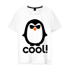 Мужская футболка хлопок с принтом Стильный клевый крутой пингвин , 100% хлопок | прямой крой, круглый вырез горловины, длина до линии бедер, слегка спущенное плечо. | пингвин