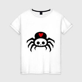 Женская футболка хлопок с принтом Spider-Skull , 100% хлопок | прямой крой, круглый вырез горловины, длина до линии бедер, слегка спущенное плечо | скелет