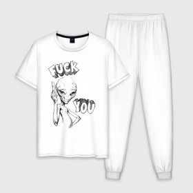 Мужская пижама хлопок с принтом Пол: Секретный материальчик , 100% хлопок | брюки и футболка прямого кроя, без карманов, на брюках мягкая резинка на поясе и по низу штанин
 | paul | секретный инопланетянин
