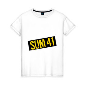 Женская футболка хлопок с принтом Панк-группа Sum-41 , 100% хлопок | прямой крой, круглый вырез горловины, длина до линии бедер, слегка спущенное плечо | punk | rock | sum 41 | логотип | музыка | панк | рок | рок группы | рок музыка