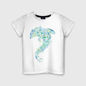 Детская футболка хлопок с принтом Абстрактный дельфин , 100% хлопок | круглый вырез горловины, полуприлегающий силуэт, длина до линии бедер | абстрактный дельфин | дельфин | животные | морские животные | орнамент | рисунок | цветочный орнамент