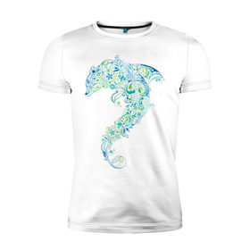 Мужская футболка премиум с принтом Абстрактный дельфин , 92% хлопок, 8% лайкра | приталенный силуэт, круглый вырез ворота, длина до линии бедра, короткий рукав | абстрактный дельфин | дельфин | животные | морские животные | орнамент | рисунок | цветочный орнамент