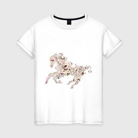 Женская футболка хлопок с принтом Абстрактная лошадка , 100% хлопок | прямой крой, круглый вырез горловины, длина до линии бедер, слегка спущенное плечо | абстракция | животные | лошадка | лошадь | орнамент | скакун | узор