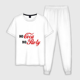 Мужская пижама хлопок с принтом No Coca No Party , 100% хлопок | брюки и футболка прямого кроя, без карманов, на брюках мягкая резинка на поясе и по низу штанин
 | Тематика изображения на принте: club | coca cola | party | вечеринка | клуб | клубные | кола