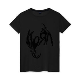 Женская футболка хлопок с принтом Korn bones , 100% хлопок | прямой крой, круглый вырез горловины, длина до линии бедер, слегка спущенное плечо | korn | metal | группы | корн | логотип | метал | музыка | рок группы | рок музыка