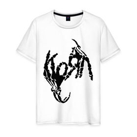 Мужская футболка хлопок с принтом Korn bones , 100% хлопок | прямой крой, круглый вырез горловины, длина до линии бедер, слегка спущенное плечо. | Тематика изображения на принте: korn | metal | группы | корн | логотип | метал | музыка | рок группы | рок музыка