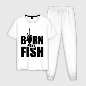 Мужская пижама хлопок с принтом Born to fish , 100% хлопок | брюки и футболка прямого кроя, без карманов, на брюках мягкая резинка на поясе и по низу штанин
 | born to fish | для рыбака | крючок | на крючке | рыба | рыбак | рыбаку | рыбалка | улов