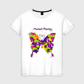 Женская футболка хлопок с принтом Fantastic Painting , 100% хлопок | прямой крой, круглый вырез горловины, длина до линии бедер, слегка спущенное плечо | бабочка | крылья