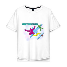 Мужская футболка хлопок Oversize с принтом SkyDiving принт , 100% хлопок | свободный крой, круглый ворот, “спинка” длиннее передней части | sky diving | воздушный | параплан | парашут | парашют | прыжки | самолет | скай дайвинг | скайдайвинг