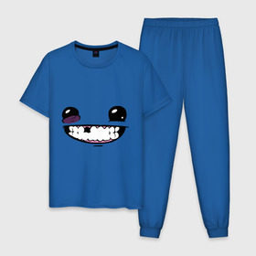 Мужская пижама хлопок с принтом Super Meat Boy: Face , 100% хлопок | брюки и футболка прямого кроя, без карманов, на брюках мягкая резинка на поясе и по низу штанин
 | зубастик | зубы | игра | компьютерные игры | лицо | рожа | рожица