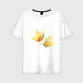 Женская футболка хлопок Oversize с принтом Золотые бабочки , 100% хлопок | свободный крой, круглый ворот, спущенный рукав, длина до линии бедер
 | бабочки | девушкам | для девушек | животные | насекомые