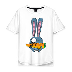 Мужская футболка хлопок Oversize с принтом заяц с морковкой , 100% хлопок | свободный крой, круглый ворот, “спинка” длиннее передней части | животные | зайчик | заяц | заяц с морковкой | морковка