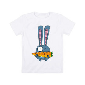 Детская футболка хлопок с принтом заяц с морковкой , 100% хлопок | круглый вырез горловины, полуприлегающий силуэт, длина до линии бедер | животные | зайчик | заяц | заяц с морковкой | морковка