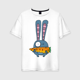 Женская футболка хлопок Oversize с принтом заяц с морковкой , 100% хлопок | свободный крой, круглый ворот, спущенный рукав, длина до линии бедер
 | животные | зайчик | заяц | заяц с морковкой | морковка