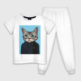 Детская пижама хлопок с принтом Котэ в толстовке , 100% хлопок |  брюки и футболка прямого кроя, без карманов, на брюках мягкая резинка на поясе и по низу штанин
 | голова кошки | кот | кот в одежде | кот в толстовке | кот на спорте | коте | котейка | котэ | кошка | кошка в толстовке | реальный поцык