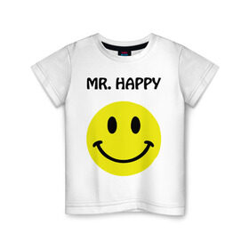 Детская футболка хлопок с принтом мистер счастье , 100% хлопок | круглый вырез горловины, полуприлегающий силуэт, длина до линии бедер | happy | mr. happy | smile | мистер хэппи | рожица | смайл | смайлик | счастье