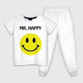 Детская пижама хлопок с принтом мистер счастье , 100% хлопок |  брюки и футболка прямого кроя, без карманов, на брюках мягкая резинка на поясе и по низу штанин
 | happy | mr. happy | smile | мистер хэппи | рожица | смайл | смайлик | счастье