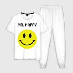 Мужская пижама хлопок с принтом мистер счастье , 100% хлопок | брюки и футболка прямого кроя, без карманов, на брюках мягкая резинка на поясе и по низу штанин
 | Тематика изображения на принте: happy | mr. happy | smile | мистер хэппи | рожица | смайл | смайлик | счастье