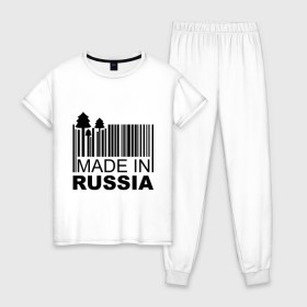 Женская пижама хлопок с принтом Made in Russia штрихкод , 100% хлопок | брюки и футболка прямого кроя, без карманов, на брюках мягкая резинка на поясе и по низу штанин | made in russia | сделано в россии | че2012 | штрих код | штрихкод | я русский