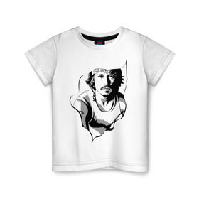 Детская футболка хлопок с принтом Джонни Депп , 100% хлопок | круглый вырез горловины, полуприлегающий силуэт, длина до линии бедер | Тематика изображения на принте: depp | johnny